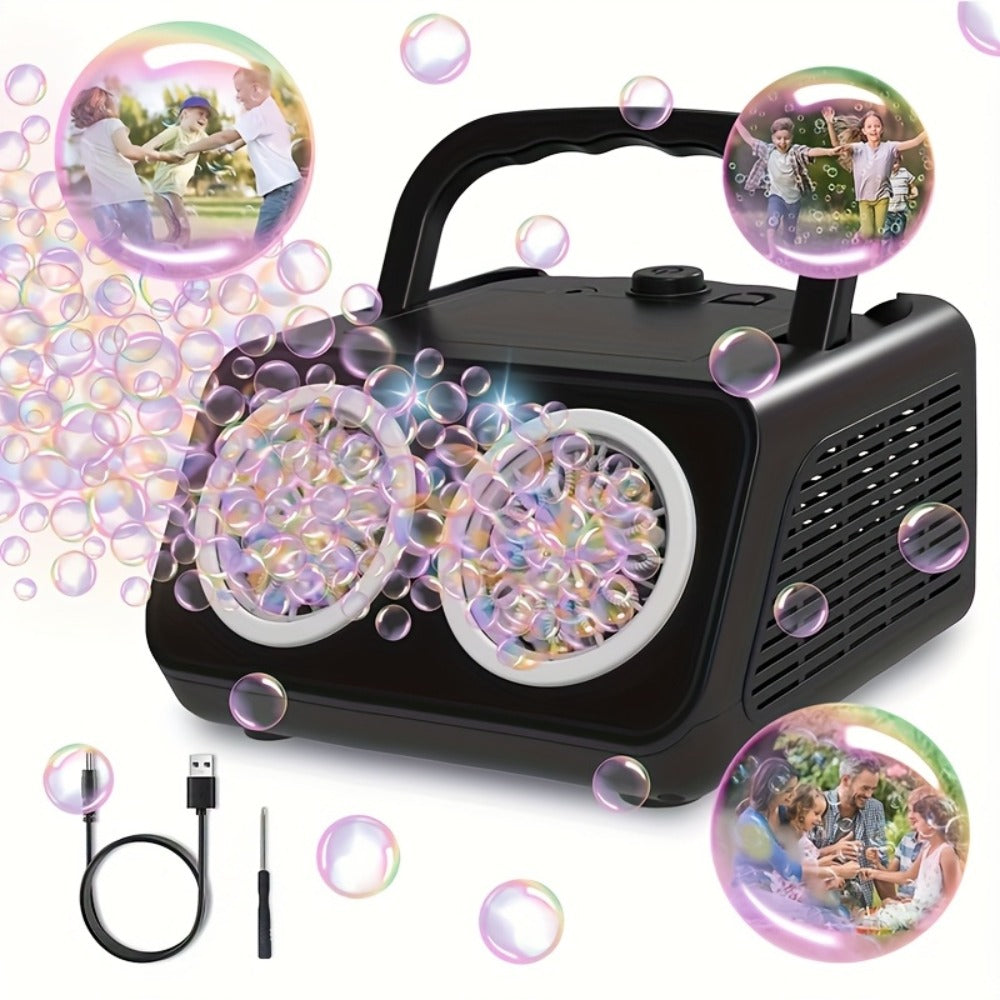 Automatic Bubble Machine with 2 Fans, 20000+ Bubbles Per Minute – Electric Bubble Blower for Kids, Battery Powered, Includes 10x Bubble Solution, Outdoor Party Toy for Birthdays & Summer Fun