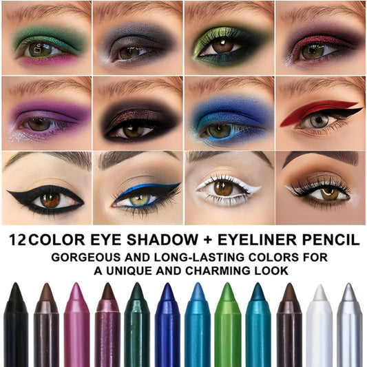 Squalane 2-in-1 Eyeliner & Eye Shadow Pen Set 12 Pcs – Waterproof Sweat-Resistant Long Lasting Multicolor Eye Makeup Kit with Pencil Sharpener, Perfect Gift for Women