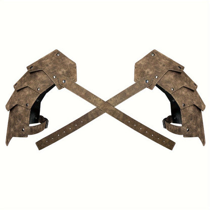 Medieval Costume Shoulder Armor Pair with Layered Riveted Panels, Cross-Back Straps and Three Checkout Colors