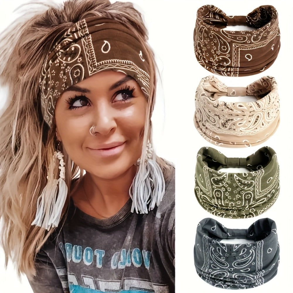 Eight Wide Knotted Headbands with Mixed Paisley and Geometric Patterns in One Image-Bound Set