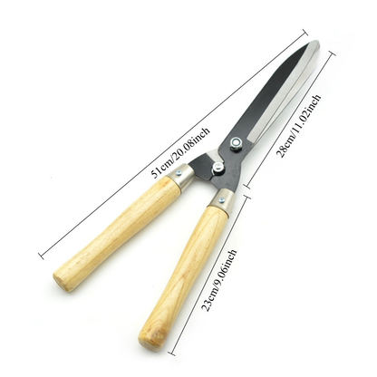 Carbon Steel Hedge Shears with 11-Inch Straight Blades and Paired Walnut Handles for Shrub Trimming