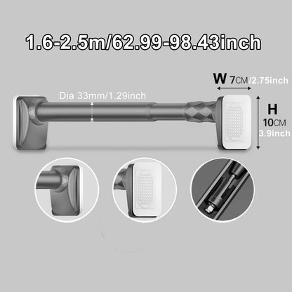 No-Drill Tension Curtain Rod with 33 mm Tube, Black, White or Grey Finish and 15.75–196.85 Inch Ranges