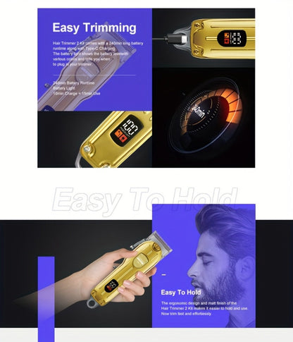 Hair Clipper & Beard Trimmer Combo Set - WEEME 2-in-1 Cordless Rechargeable Electric Hair Cutting Kit for Men, Professional Grooming Set with Trimmer, Father's Day Gift for Men, Golden & Silver