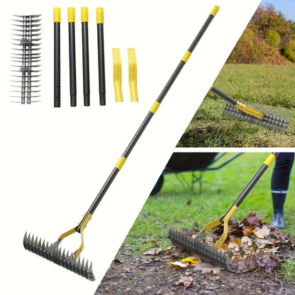 15-Inch Garden Thatch Rake with Curved Metal Teeth and 55- or 70-Inch Sectional Handle Options