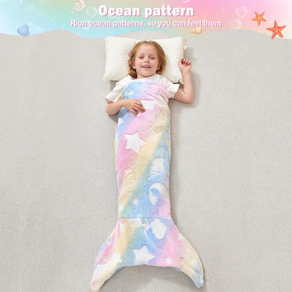 Mermaid Tail Sleeping Bag Blanket for Kids & Adults - Flannel 200GSM Anti-Kick Cozy Bed Cover