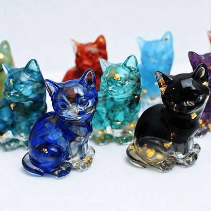 Crystal Resin Standing Cat Figurines Set of 8 – Collectible Spiritual Cat Ornaments for Home Decor, DIY Jewelry, Garden Party & Holiday Gift Decoration