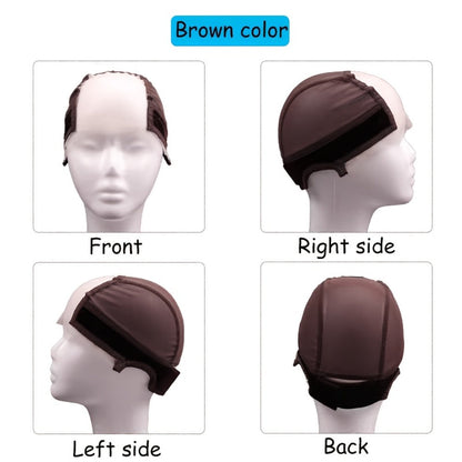Wide Lace Wig Grip Caps, Two-Piece Set with Ear Cutouts and Adjustable Straps in Brown, Black or Beige
