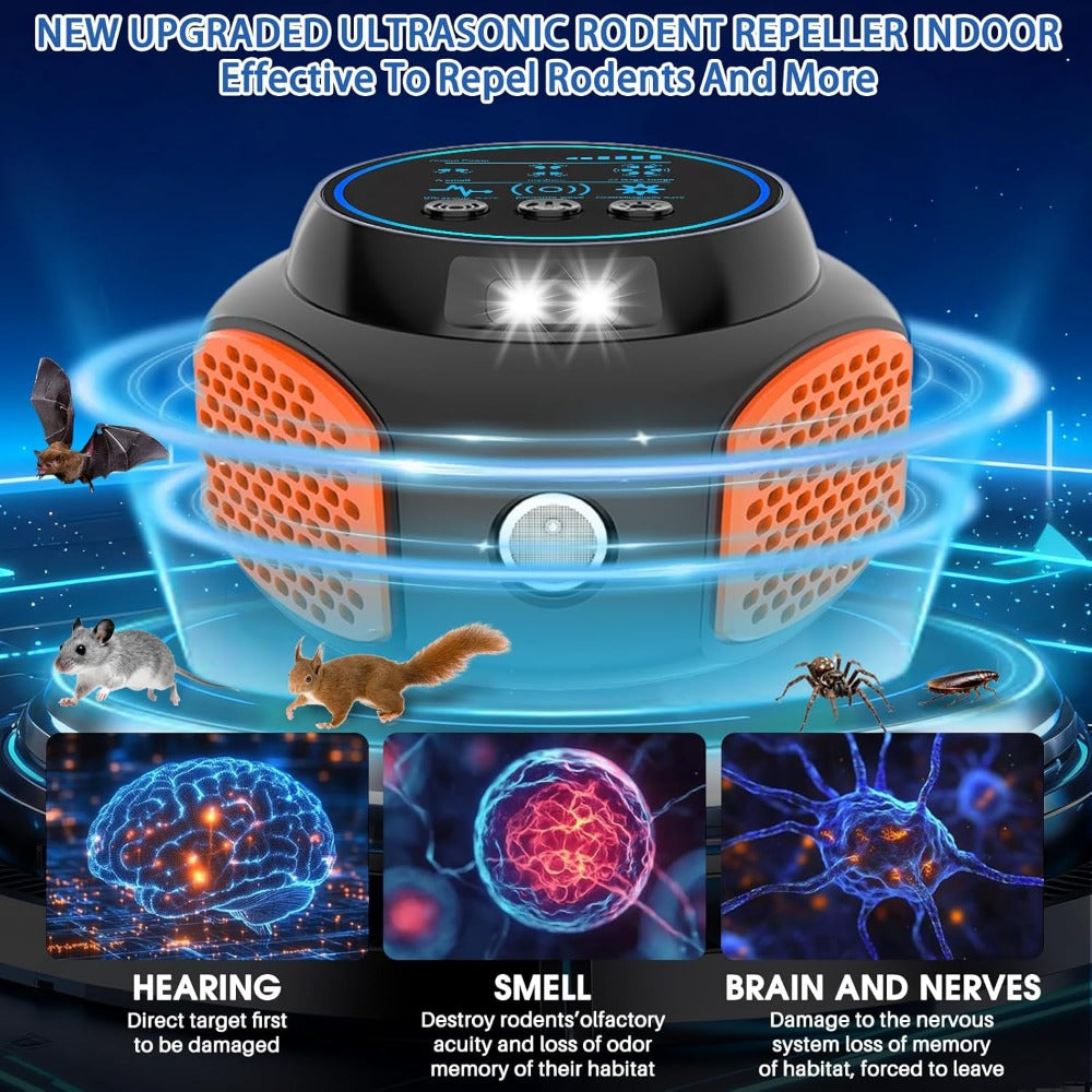 360° Ultrasonic Pest Repeller Indoor Plug-In Mouse Rat Repellent with LED Strobe Light & Ultrasound Speaker Roach Spider Insect Deterrent for House Attic Garage 1/2 Pack