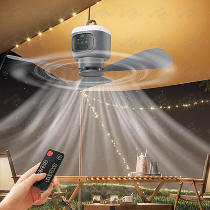 Hanging Camping Fan with 12000mAh Battery, Three Blades, Remote Control, LED Light and Timer Settings