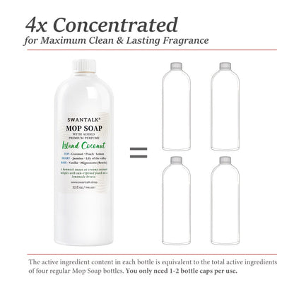 Concentrated Floor Cleaner 4X Formula 32 fl oz, SWANTALK Mop Soap Multi-Surface Streak-Free Floor Wash, Perfume-Inspired Deodorizing Cleaner, Pet Friendly – Brazilian Breeze, Island Coconut, Pacific Linen