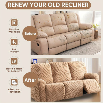 Stretch 3 Seat Sofa Slipcover Elastic Spandex Couch Cover with Pocket Anti-Slip Jacquard Knit Washable Solid Color Sofa Protector for Living Room Office Pet Friendly