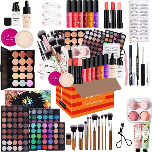 Full Face Makeup Kit All-in-One Complete Beauty Set with Foundation Blush Eyeshadow Palette Mascara & Brush — Berry & Neutral Tones for Women Beginners Gift