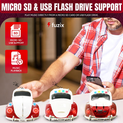 Fuzix WS-1958 Vintage Car Bluetooth Speaker with LED Headlights & Taillights | Retro Wireless Stereo, FM Radio, AUX/USB/TF, Built-in Mic, Rechargeable – Novelty Gift for Car Enthusiasts & Music Lovers