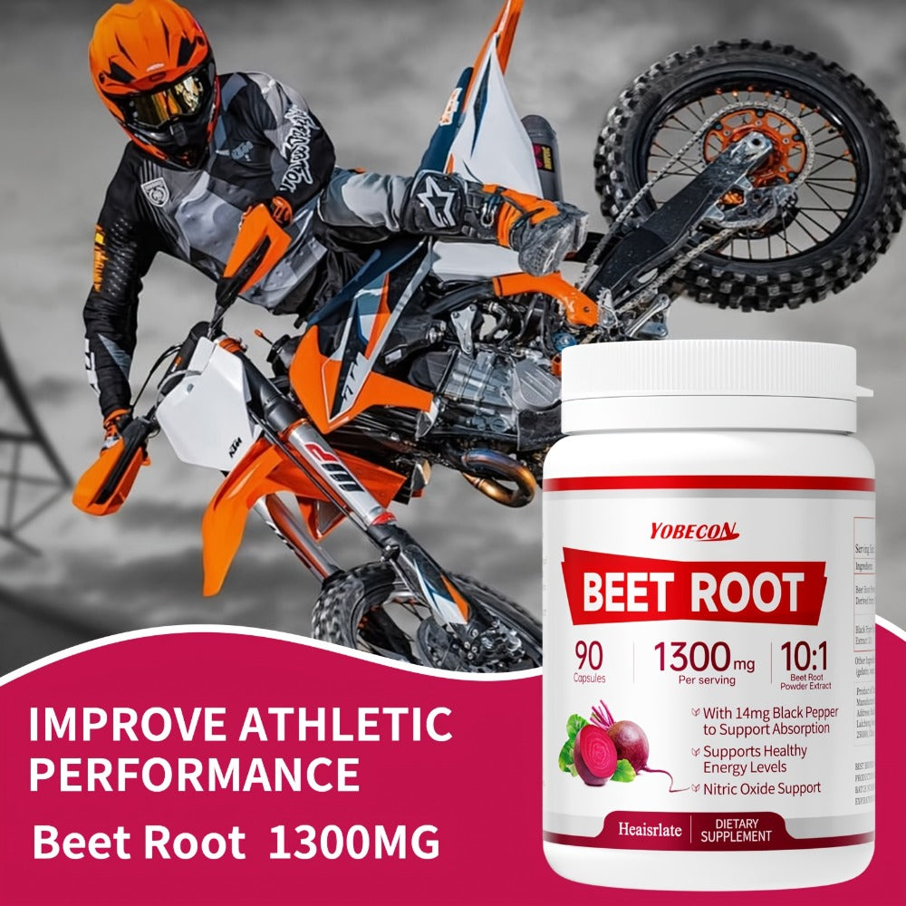 Beet Root Capsules 1300mg High Strength Vegetarian - Natural Nitric Oxide, Blood Flow, Circulation & Energy Support - Plant-Based Antioxidant Supplement for Men & Women - 90 Capsules 3-Month Supply
