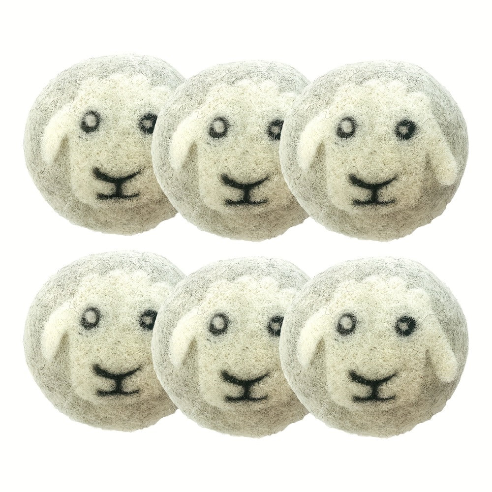 Six-Piece XL Wool Dryer Ball Set with Drawstring Storage Bag and 2.75-Inch White Felted Balls