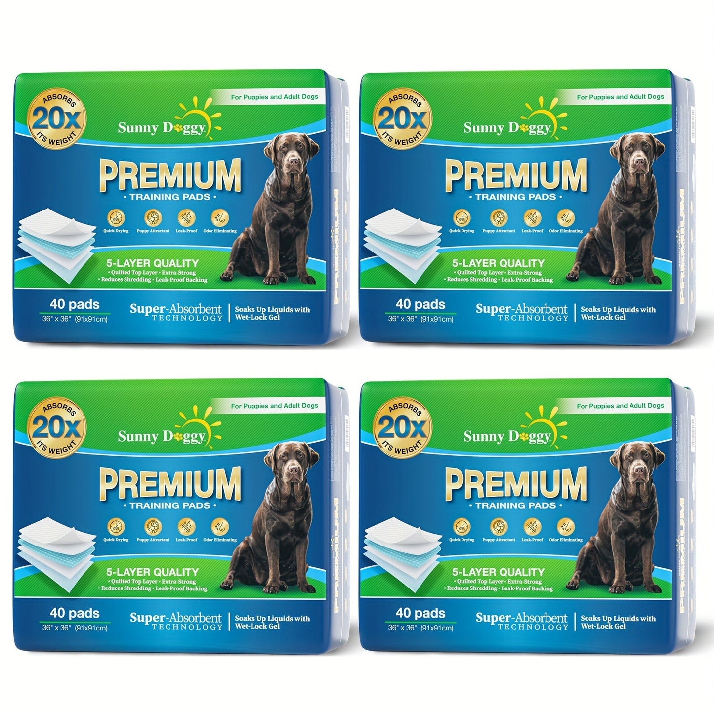Puppy Pads Extra Large Bulk Pack - Disposable Dog Pee Pads with Upgraded Odor Control, Super Absorbent Leak-Proof Potty Training Pads for Dogs, Housebreaking Supplies, 480ct 22"x22" / 160ct 36"x36"