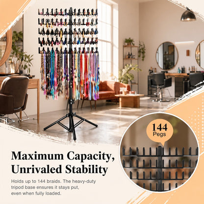 144-Peg Adjustable Two-Sided Braiding Hair Rack with Tray in Pink, Black or White Finish Options
