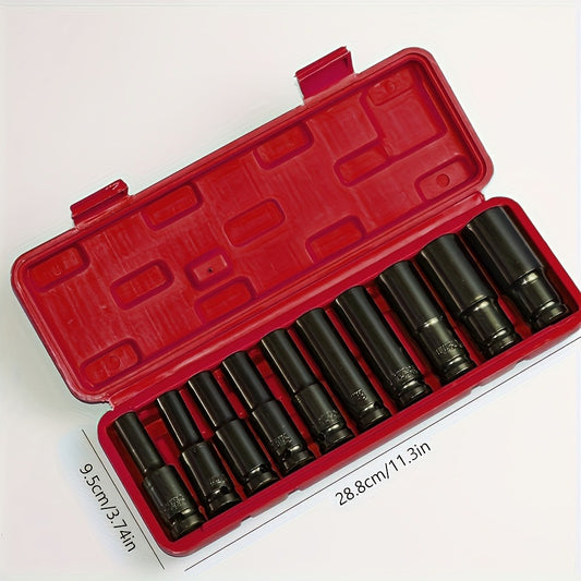 1/2 Inch Deep Impact Socket Set – Chrome Vanadium Steel for Tire Removal, Mechanical Repairs & Car Maintenance | Compatible with Electric & Pneumatic Impact Drills | Green & Black Case
