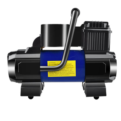 150 PSI 12V Tire Inflator with Analog Pressure Gauge, Carry Bag, Hose Accessories and Yellow or Blue Housing