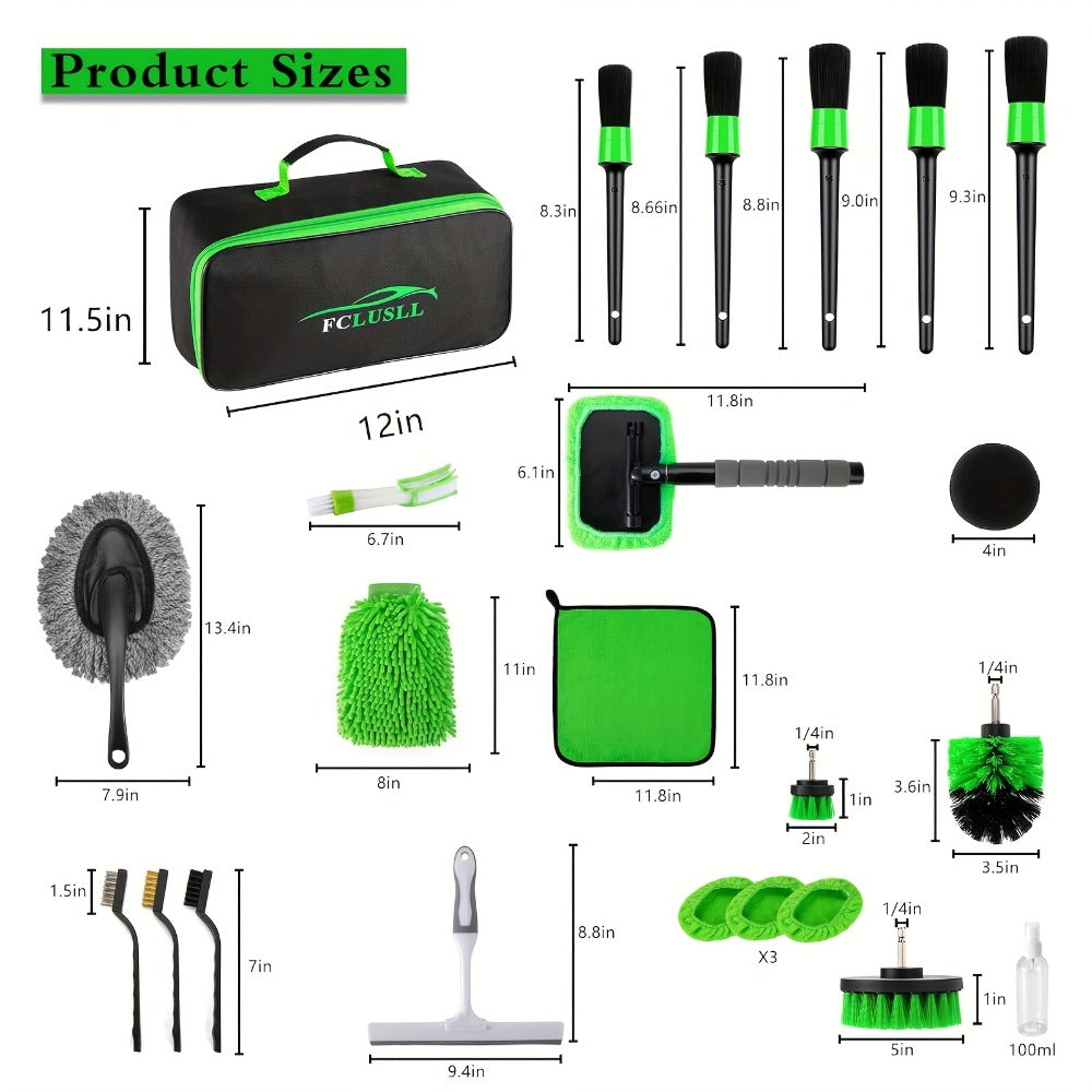 Car Cleaning Kit with Portable Vacuum Cleaner – 17/24/29/32/35pcs Interior Detailing Set with Windshield Cleaner, Drill Brush Set & Interior Brush Set – Complete Auto Care Kit