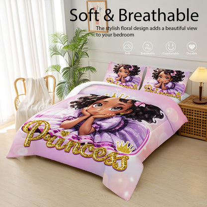 Pink Princess Floral Comforter Set with Two Pillowcases in 90.16 x 90.16 or 102.36 x 90.55-Inch Sizes
