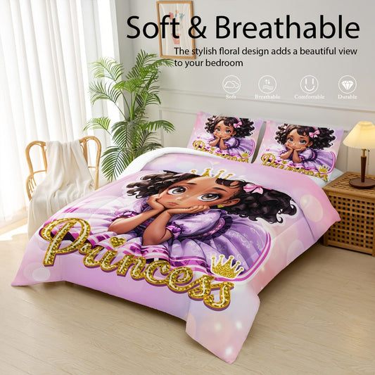 Comforter Set Queen Pink Princess Bedding Set 3 Piece Cute Floral Printed Bed Comforter with 2 Pillow Cases Soft Breathable Polyester All Season Bedding for Home Dorm Bedroom Decoration