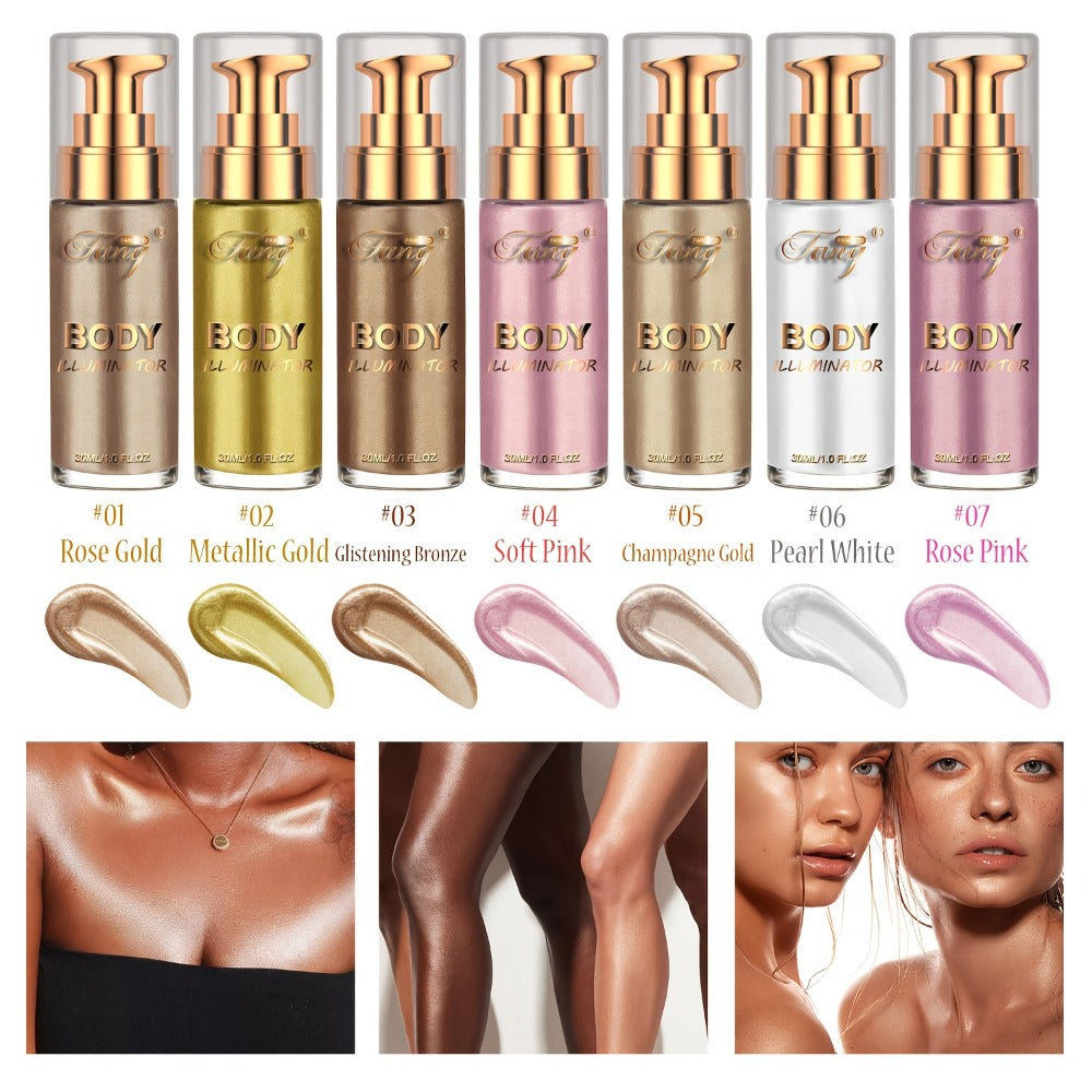Liquid Luminizer Set of 2 Moisturizing Shimmer Highlighter for Face and Body Glow - All-in-One Illuminator Bronzer Dewy Finish Summer Makeup Kit Women Beauty Gift