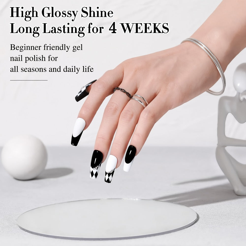 Deep Black Gel Nail Polish 16ml Soak Off LED UV - Semi-Permanent High-Shine Long Lasting Gel Enamel for Nail Art Stamping French Tips Chrome Base - Bold Solid Black Manicure for Women Salon Home