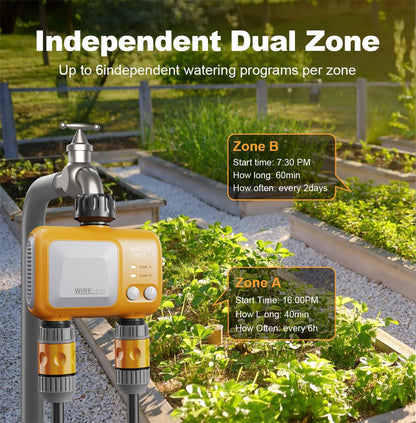 Dual-Outlet WiFi Hose Timer with Gateway, Two Independent Watering Zones and HCT-626-UN Controller