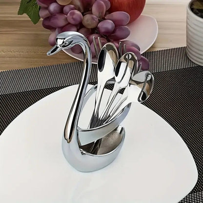 Stainless Steel Swan-Shaped Cutlery Rack and Decorative Plate Holder for Dining Tables and Parties