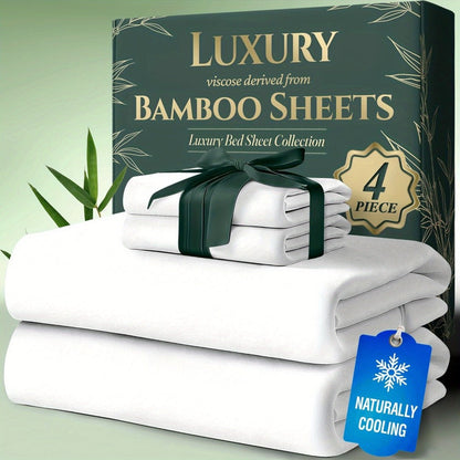 Bed Sheet Set Bamboo-Derived Fabric with Four Bed Sizes, Documented Sheet Dimensions and Thirteen Colors