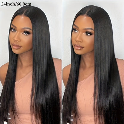 Straight Black Human Hair Wig with 5x5 HD Lace Closure and Nine Length Options from 16 to 34 Inches