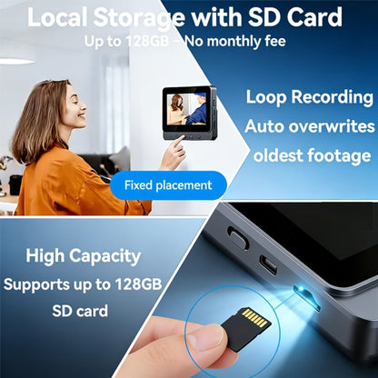 170° Wide Angle Video Doorbell Camera 1080P with 4.3" HD Monitor - No WiFi No App No Subscription, 850nm Night Vision, USB-C Rechargeable, 128GB SD Card Option, Two-Way Audio