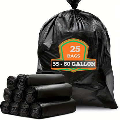 65 Gallon Heavy Duty Trash Bags, Extra Large Black Garbage Bags Tear-Resistant Thickened, 25 & 50 Count for Yard Waste, Outdoor Cleanup, Camping, Lawn & Leaf Bags – Supports Up to 8kg