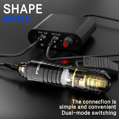 POSEIDON BT18-XH Tattoo Kit with Rotary Pen, Wired Power Supply, Foot Pedal, 10 Cartridges and 6 Inks