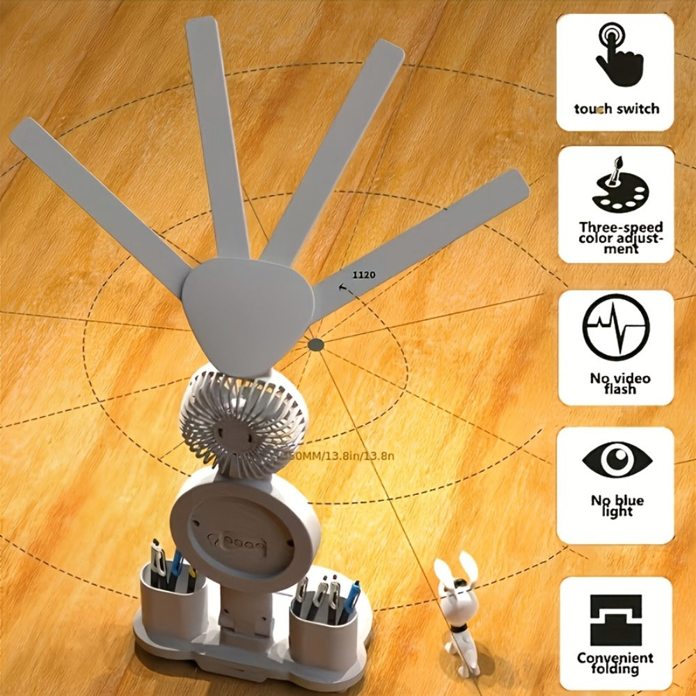 Multifunction LED Desk Lamp with Dual Light Bars, Built-In Fan, Digital Clock Display and One- or Two-Pack Options