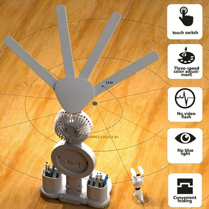 Multifunction LED Desk Lamp with Dual Light Bars, Built-In Fan, Digital Clock Display and One- or Two-Pack Options