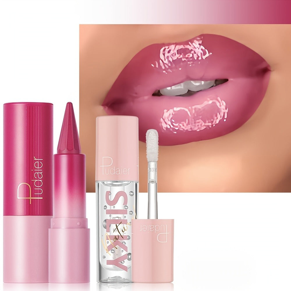 Two-in-One Lip Liner and Lip Oil Duo with Precision Pencil Tip and Gloss Finish for Everyday Makeup