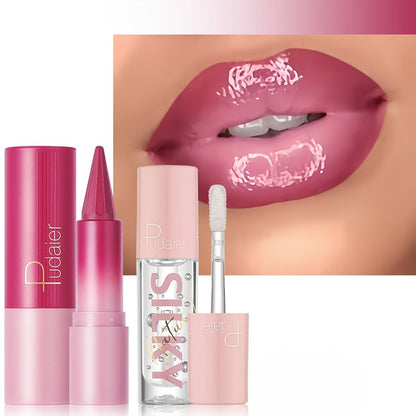 Two-in-One Lip Liner and Lip Oil Duo with Precision Pencil Tip and Gloss Finish for Everyday Makeup