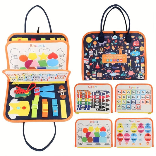 Montessori Busy Board for Toddlers Ages 1 2 3 4 – Sensory Activity Learning Toy with Zipper Buckle Button Lace Snap, Fine Motor Skills Development Educational Gift for Boys Girls, Compact Travel Toy