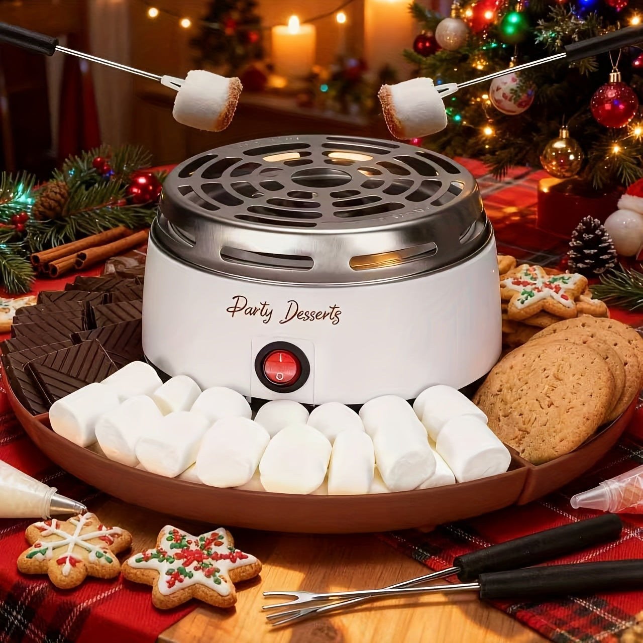 Electric S'mores Maker Indoor Tabletop Marshmallow Roaster Station with 4 Compartment Trays & 4 Roasting Forks – S'mores Kit for Family Fun Party Dessert Night Kids Adults Home Entertaining