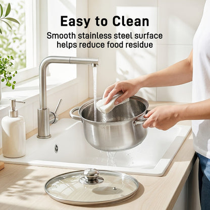 Stainless Steel Soup Pot Apple Pot Heat Resistant Handles Dishwasher Safe Versatile Cookware for Boiling Steaming Stewing Everyday Kitchen Cooking Healthy Safe Silver
