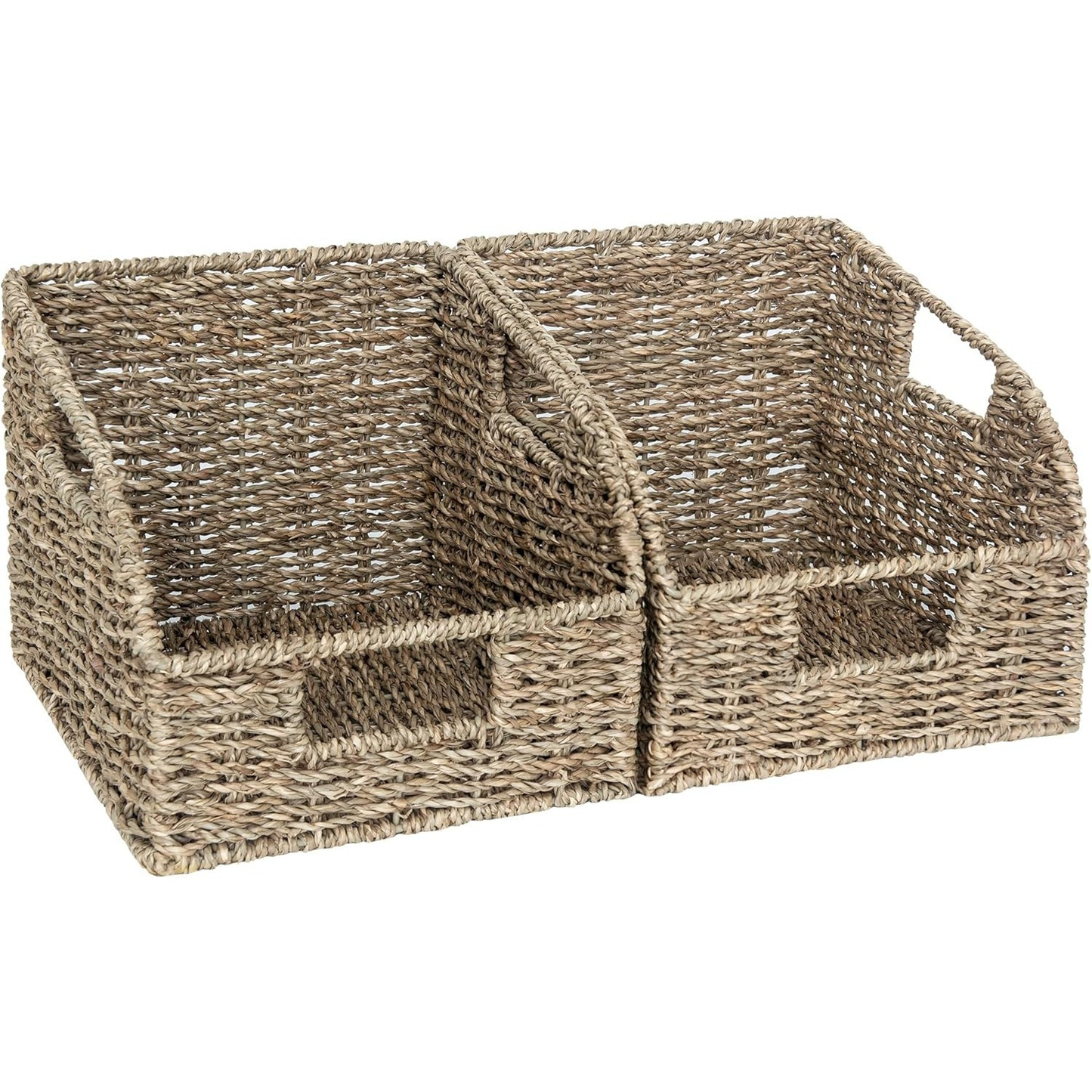 Wicker Storage Baskets 2-Pack - Water Hyacinth & Seagrass Pantry Organizer Bins for Shelves, Kitchen, Bathroom, Bedroom, Boho Home Decor