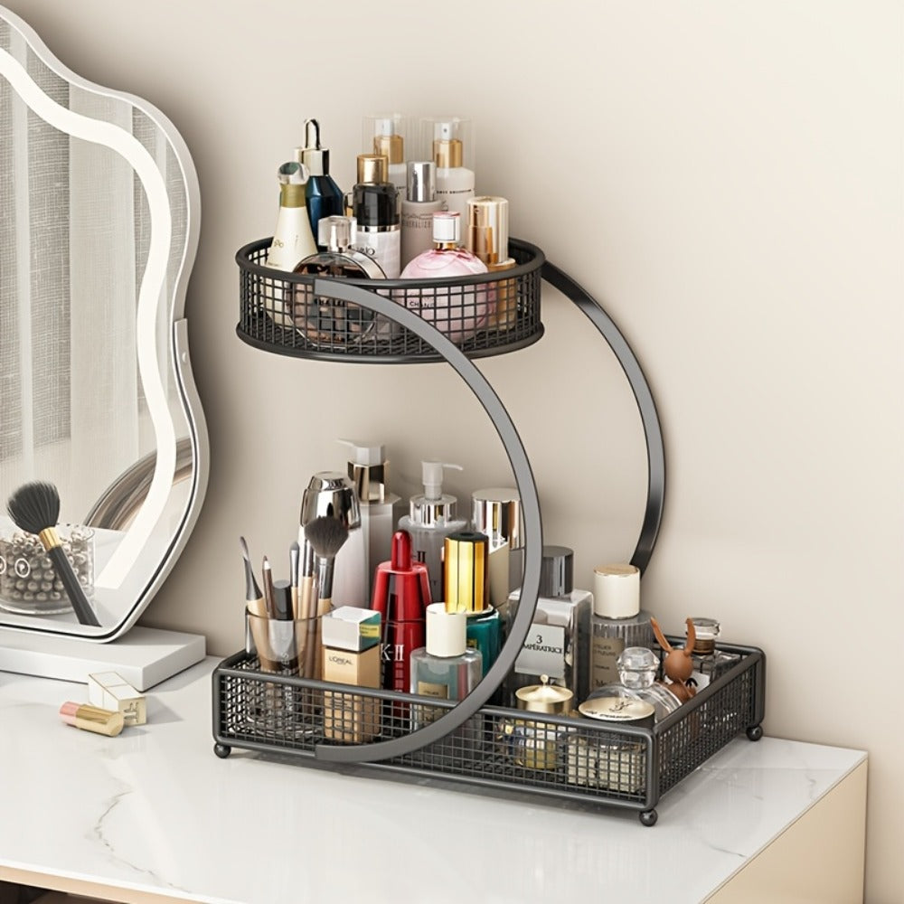 Mesh Countertop Bathroom Organizer with Two- or Three-Tier Basket Styles and Curved Open Frame