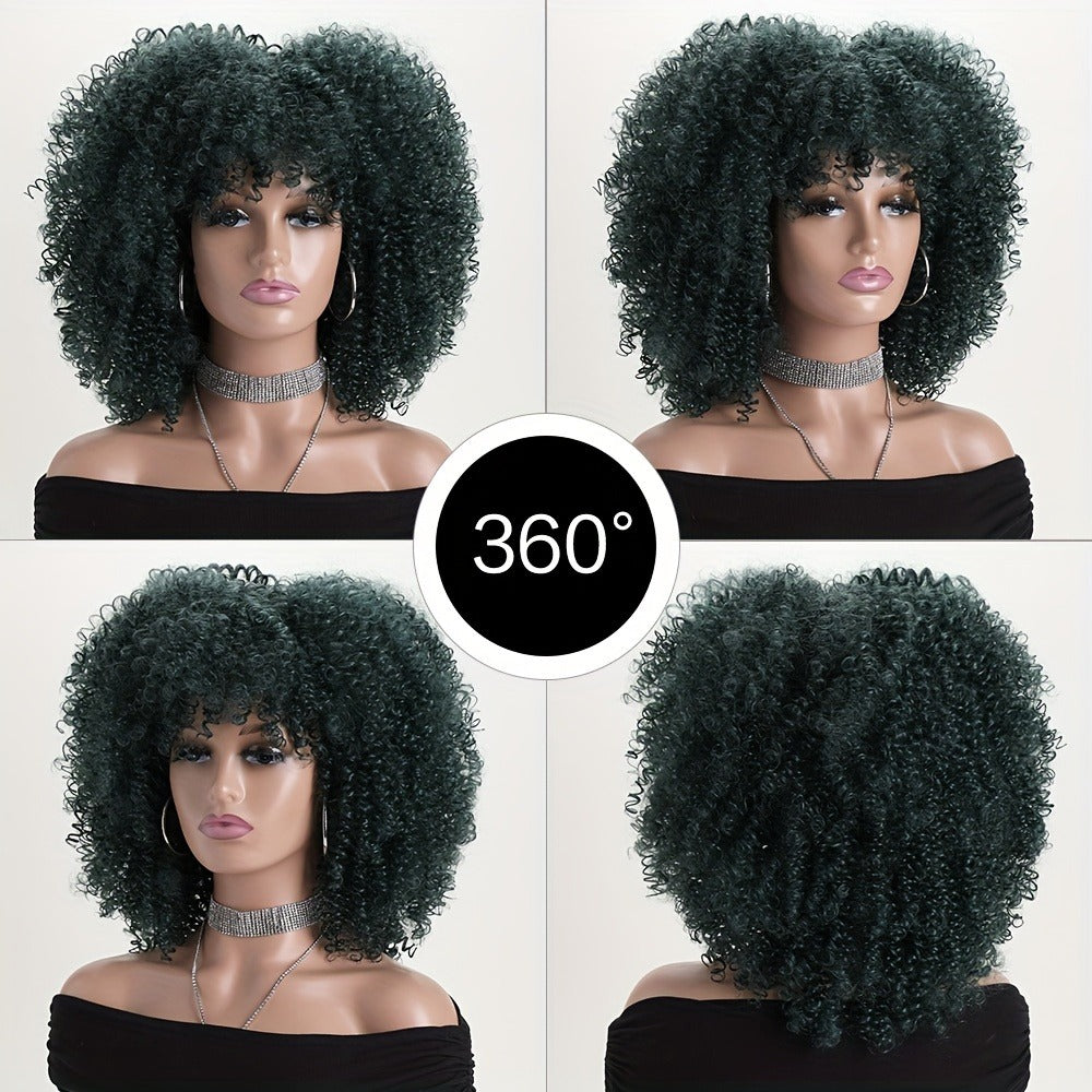 Synthetic Wig 16-Inch Kinky Curly Afro with Elastic Net Cap in 18 Color Options for Cosplay Looks
