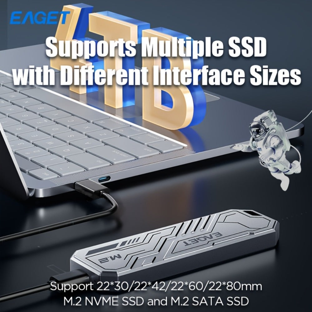 SE910D NVMe SSD Enclosure USB-C 10Gbps – Aluminum M.2 PCIe & NGFF SATA External Case, USB 3.2 Gen 2 Type-C Adapter, Portable Solid State Drive Enclosure for PC, Mac, Laptop