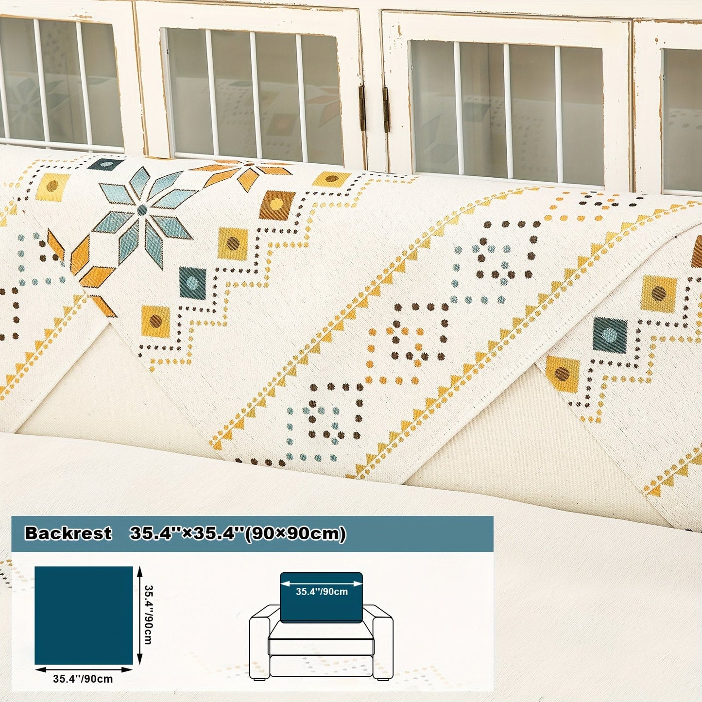 Sofa Cover Bohemian Geometric Panels for 1 to 4 Seats, Armrest or Backrest in Five Color Options