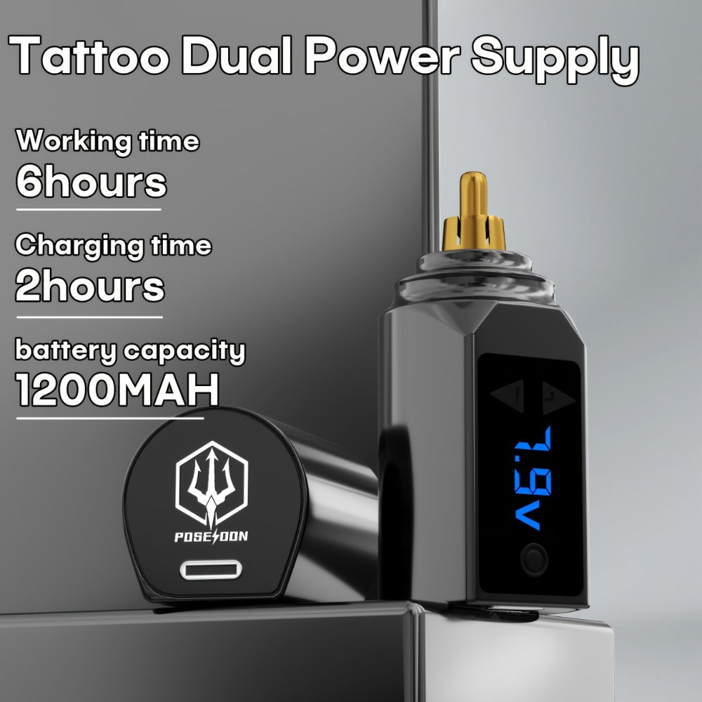 PS083 1200mAh RCA Tattoo Power Supply with LED Voltage Display, 3–12V Control and USB Charging
