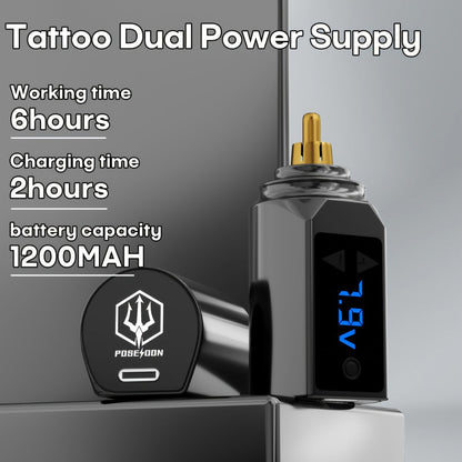 PS083 1200mAh RCA Tattoo Power Supply with LED Voltage Display, 3–12V Control and USB Charging