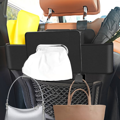 Car Backseat Organizer with Dual Cup Holders, Tissue Box & Hooks – Multi-Function Back Seat Storage for SUV, Sedan & Minivan | Brown, Orange, Black, Cream